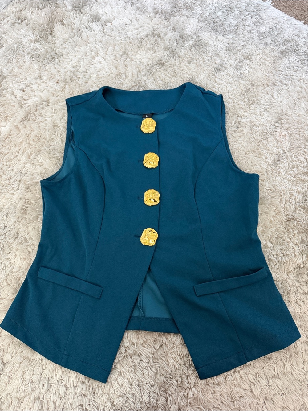 Teal Vest Top with Gold Buttons